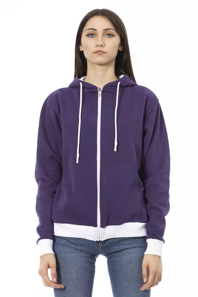 Baldinini Trend Purple Cotton Women Sweater Glossy Satin Silk