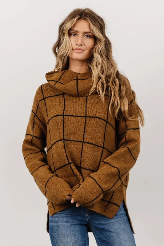 Birmingham Funnel Neck Sweater | Brown Boat Neck Shawl Collar Notched Collar
