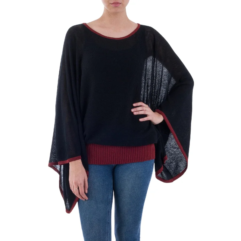 Black Burgundy Dance Alpaca Blend Sweater Transparent Opaque Sheer