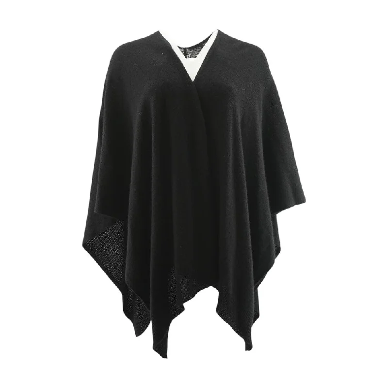 Black Solid Cape Sweater Fleece Sweater Nylon Polyester