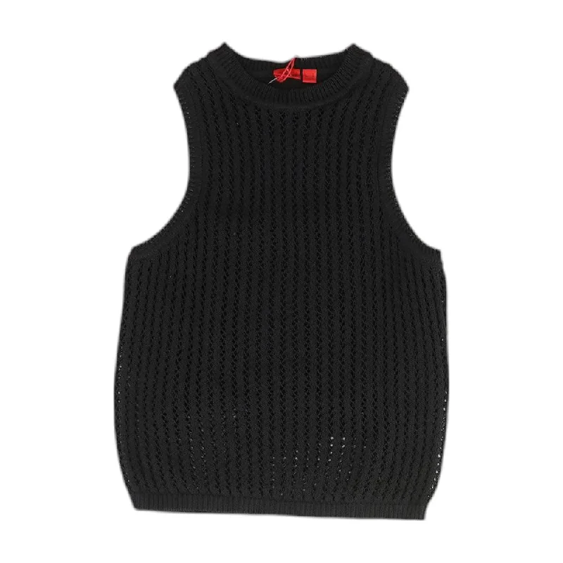 Black Solid Sleeveless Cropped Sweater Machine Wash Dry Clean Hand Wash