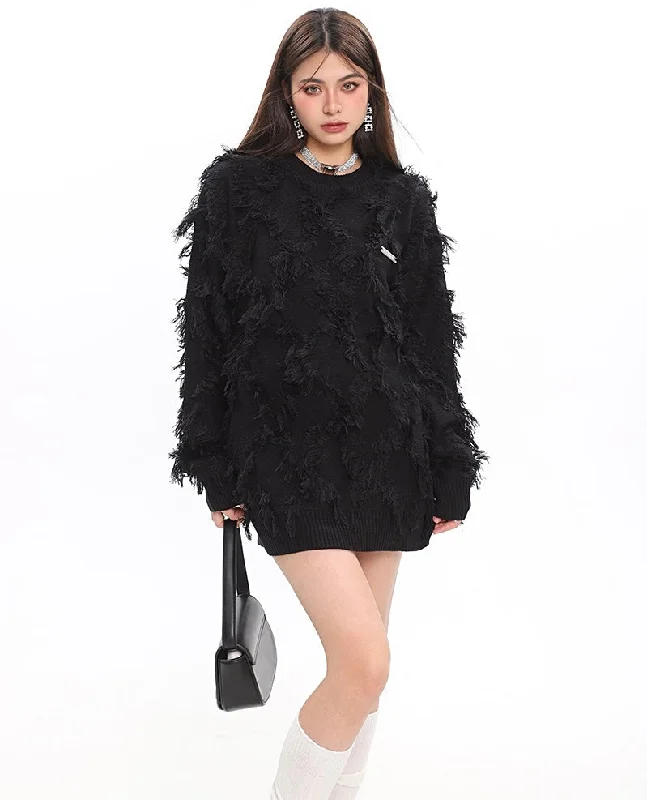 Brielle Solid Color Distressed Tassel Long Sleeve Ribbed Sweater Chenille Fabric Brocade Fabric Lace Fabric Brielle Solid Color Distressed Tassel Long Sleeve Ribbed Sweater Chenille Fabric Brocade Fabric Lace Fabric