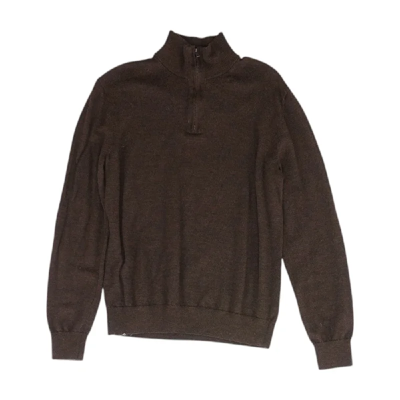 Brown Solid 1/4 Zip Sweater Fitted Loose Oversized
