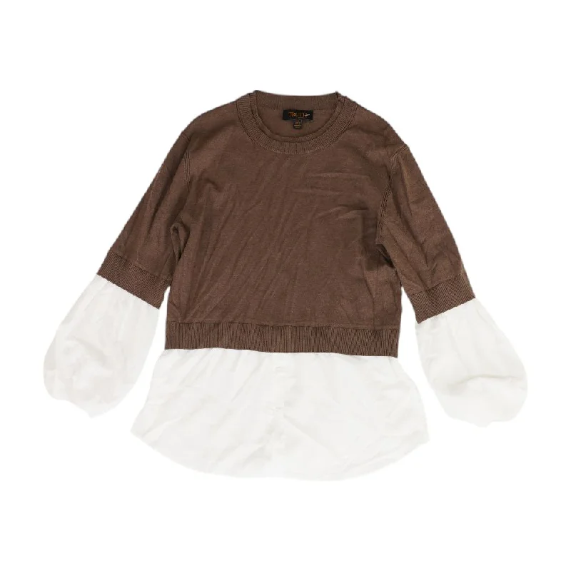 Brown Solid Crewneck Sweater Polka Dot Checkered Tartan
