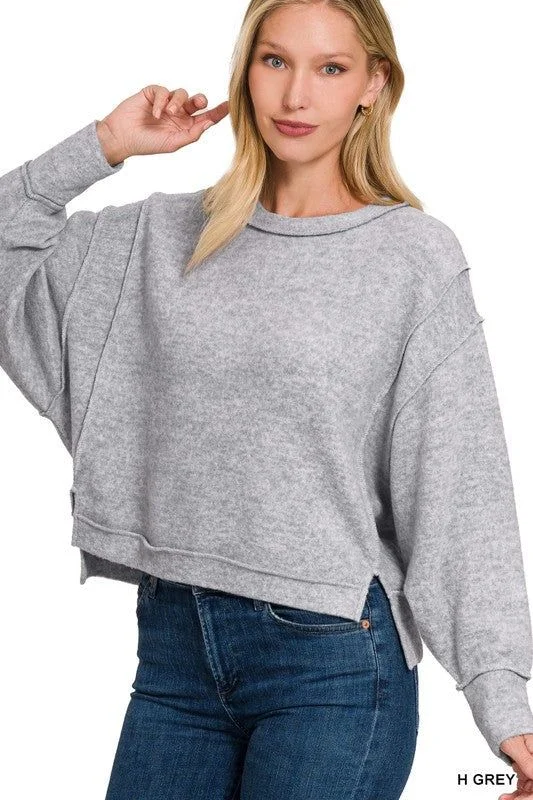 ZENANA | Brushed Melange Hacci Oversized Sweater Cashmere Blend Cotton Blend Poly Blend ZENANA | Brushed Melange Hacci Oversized Sweater Cashmere Blend Cotton Blend Poly Blend