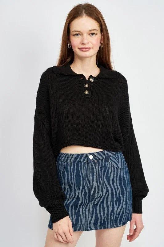 Emory Park | Button Up Boxy Cropped Sweater Graphic Sweater Embroidered Appliqued