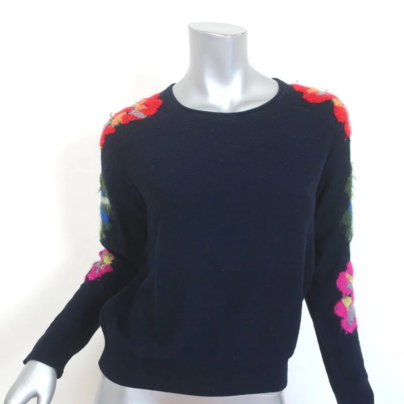 Chloe Floral-Embroidered Sweater Navy Size Extra Small Crewneck Pullover Wool Sweater Cotton Sweater Cashmere Sweater Chloe Floral-Embroidered Sweater Navy Size Extra Small Crewneck Pullover Wool Sweater Cotton Sweater Cashmere Sweater
