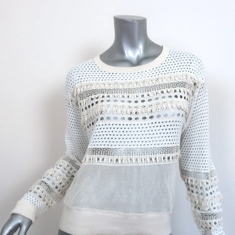 Chloe Sweater Cream Lace-Trim Pointelle Knit Size Small Crewneck Pullover Boxy Sweater Fitted Sweater A-Line Chloe Sweater Cream Lace-Trim Pointelle Knit Size Small Crewneck Pullover Boxy Sweater Fitted Sweater A-Line
