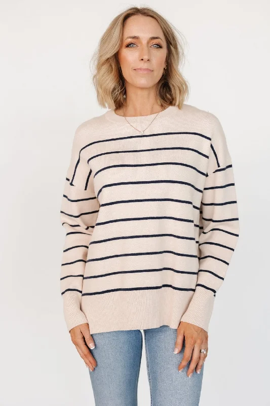 Colmar Striped Sweater | Cream + Navy Cashmere Blend Cotton Blend Poly Blend