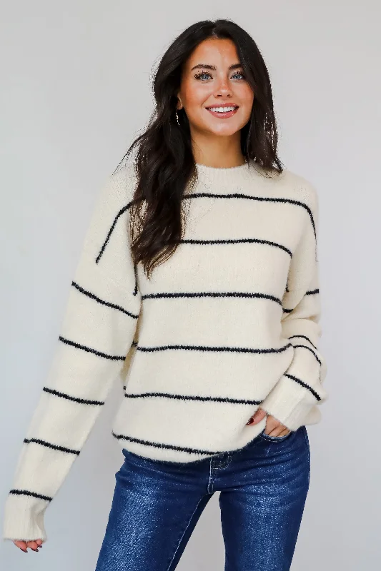 Considerable Charm Cream Striped Sweater Cotton Fabric Linen Fabric Terry Fabric
