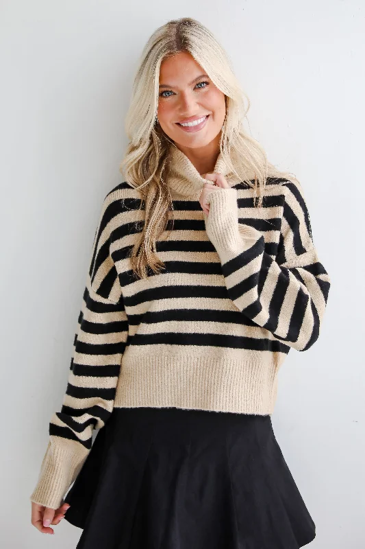 Cuddly Approach Striped Turtleneck Sweater Embroidered Appliqued Beaded