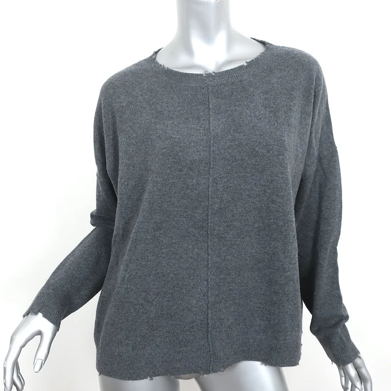 Current/Elliott Destroyed Knit Sweater Dark Gray Wool-Cashmere Size 1 Solid Color Striped Floral Print Current/Elliott Destroyed Knit Sweater Dark Gray Wool-Cashmere Size 1 Solid Color Striped Floral Print