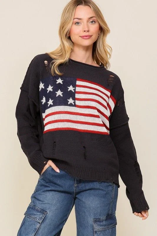 Distressed USA Logo Sweater Long Sweater Short Sweater Cropped Sweater