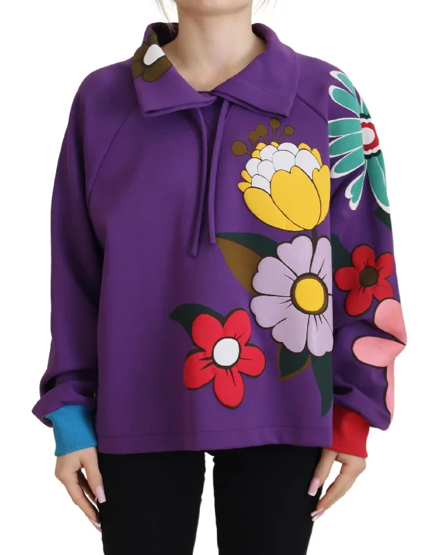 Dolce & Gabbana Elegant Purple Floral Pullover Sweater Print Jacquard Patchwork
