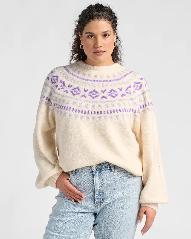 Plus Size Fairisle Crewneck Sweater Mesh Fabric Canvas Fabric Denim Fabric