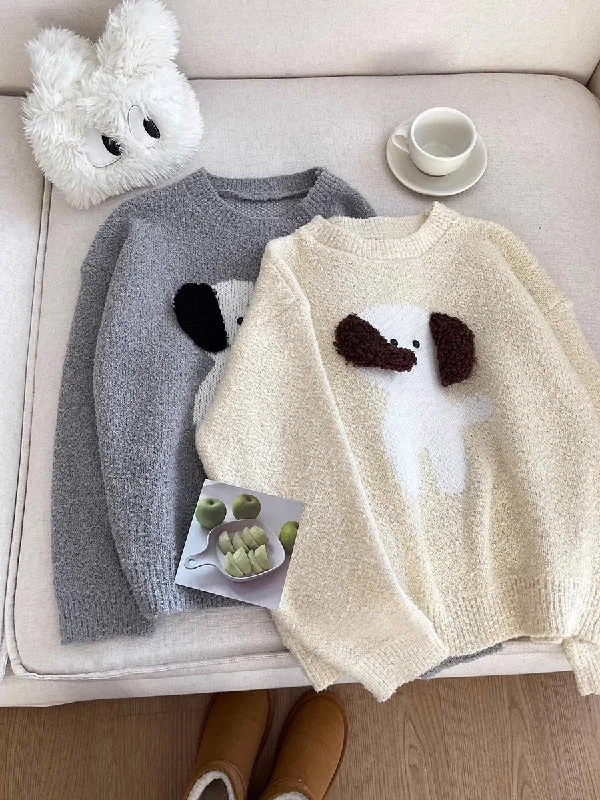 Fashionable and simple puppy jacquard cartoon round neck sweater S4770 Graphic Sweater Embroidered Appliqued Fashionable and simple puppy jacquard cartoon round neck sweater S4770 Graphic Sweater Embroidered Appliqued
