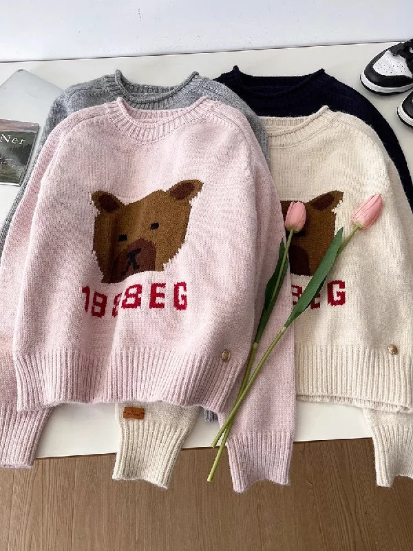 Fashionable casual cartoon bear jacquard round neck long-sleeved knitted sweater S4743 Hooded Caped Shawl Collar Fashionable casual cartoon bear jacquard round neck long-sleeved knitted sweater S4743 Hooded Caped Shawl Collar