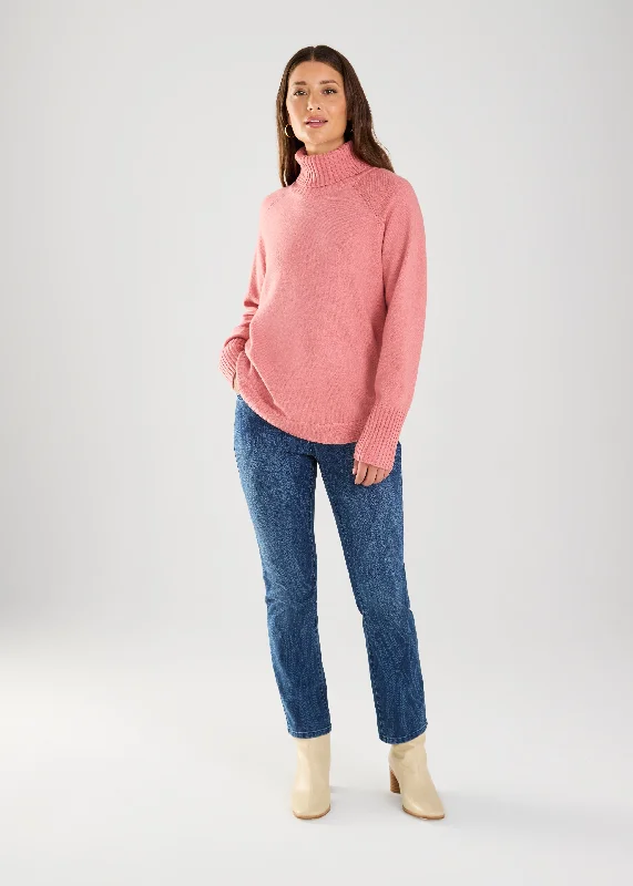 FDJ Light Coral Long Sleeve Cowl Neck Sweater Seamless Knitted Crochet
