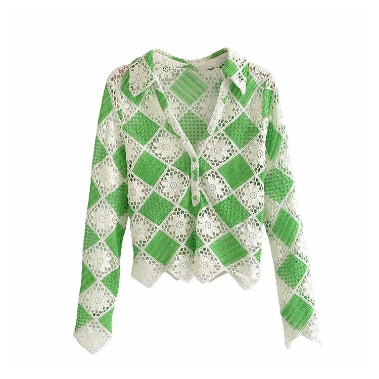 Flower Crochet top short cut out sweater 7278 Front Pockets Side Pockets Patch Pockets Flower Crochet top short cut out sweater 7278 Front Pockets Side Pockets Patch Pockets