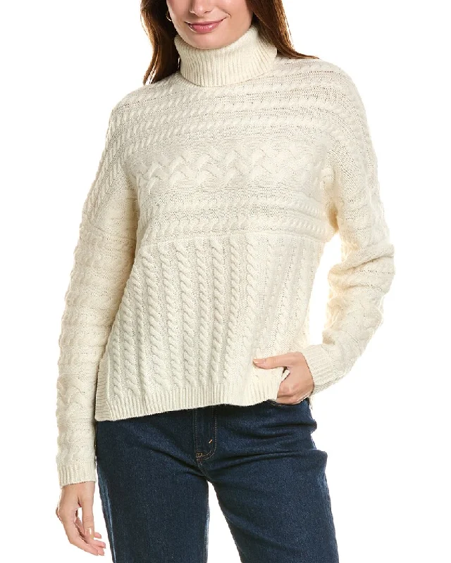 Forte Cashmere Luxe Cable Turtleneck Wool & Cashmere-Blend Sweater Cashmere Blend Cotton Blend Poly Blend