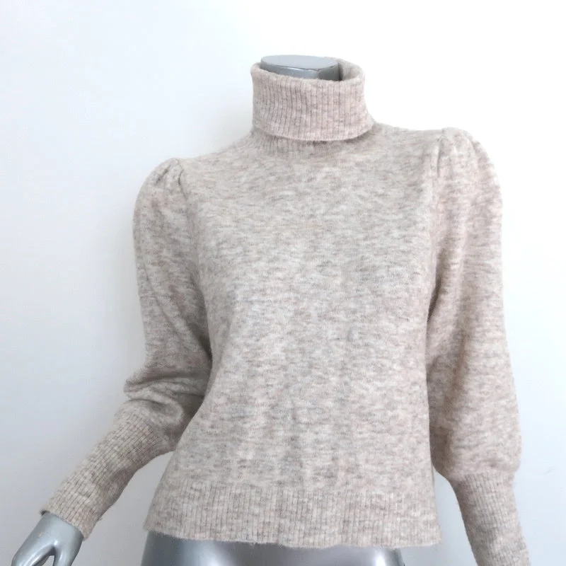 FRAME Swingy Turtleneck Sweater Oatmeal Size Small Padded Shoulder Pullover Solid Color Striped Floral Print FRAME Swingy Turtleneck Sweater Oatmeal Size Small Padded Shoulder Pullover Solid Color Striped Floral Print