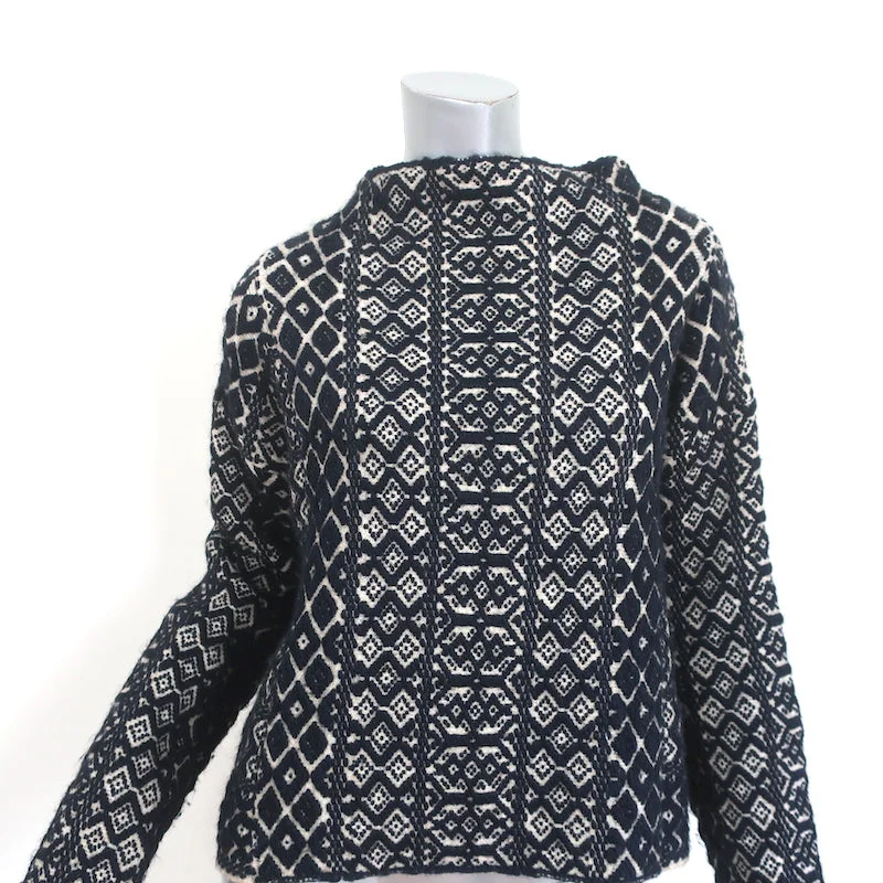 Giada Forte Pullover Sweater Navy Wool-Blend Geometric Textured Knit Size II Bright Pastel Dark Giada Forte Pullover Sweater Navy Wool-Blend Geometric Textured Knit Size II Bright Pastel Dark