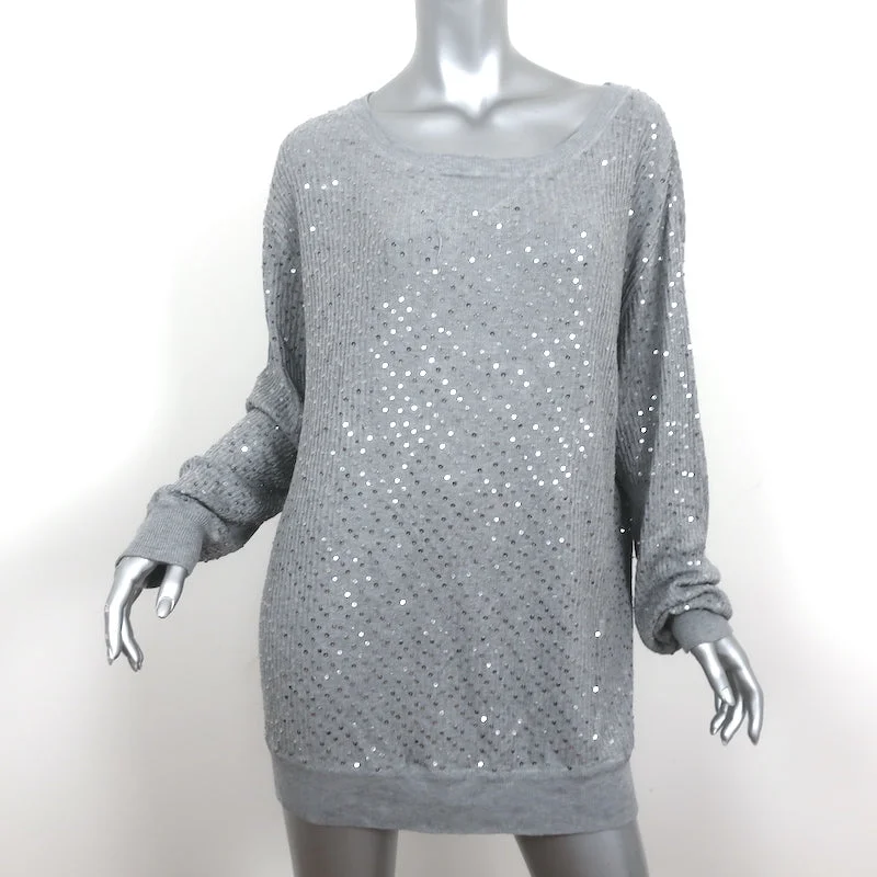 Haute Hippie Sequin Tunic Sweater Light Gray Silk-Cashmere Knit Size Medium Houndstooth Herringbone Solid Haute Hippie Sequin Tunic Sweater Light Gray Silk-Cashmere Knit Size Medium Houndstooth Herringbone Solid