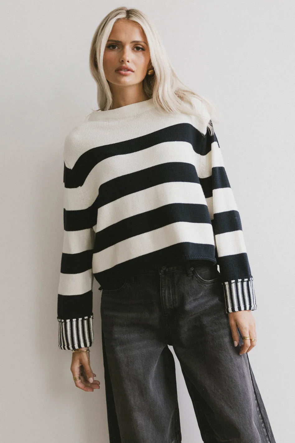 Helena Striped Sweater in Black Stylish Fashionable Trendy