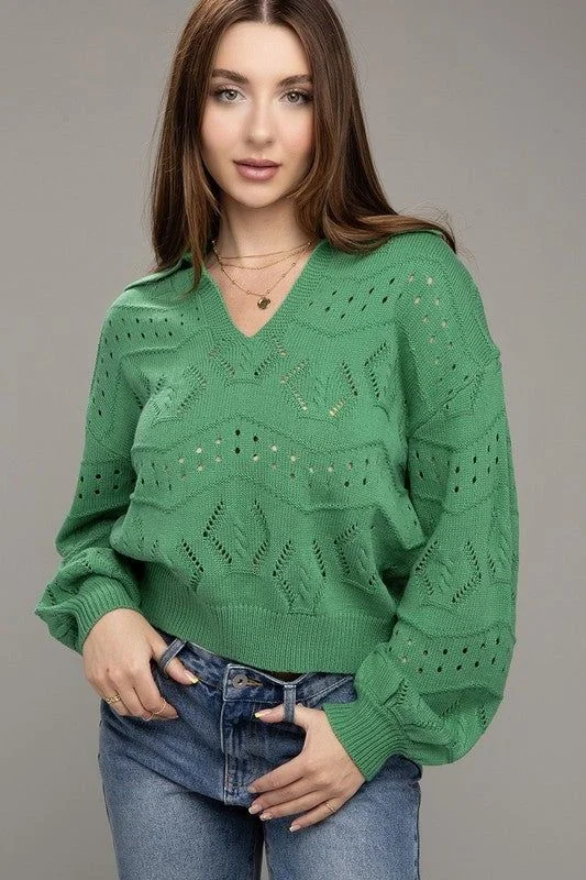 Hole-knit collared sweater Satin Blend Silk Blend Wool Blend