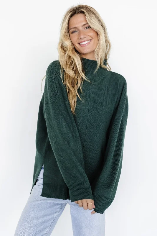Hutch Sweater | Dark Green Beaded Sweater Sequined Faux Fur