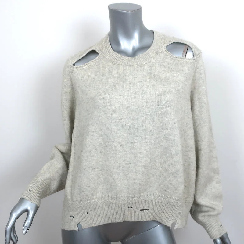 Isabel Marant Etoile Cutout Sweater Kelia Light Gray Distressed Knit Size 42 Long Sweater Short Sweater Cropped Sweater
