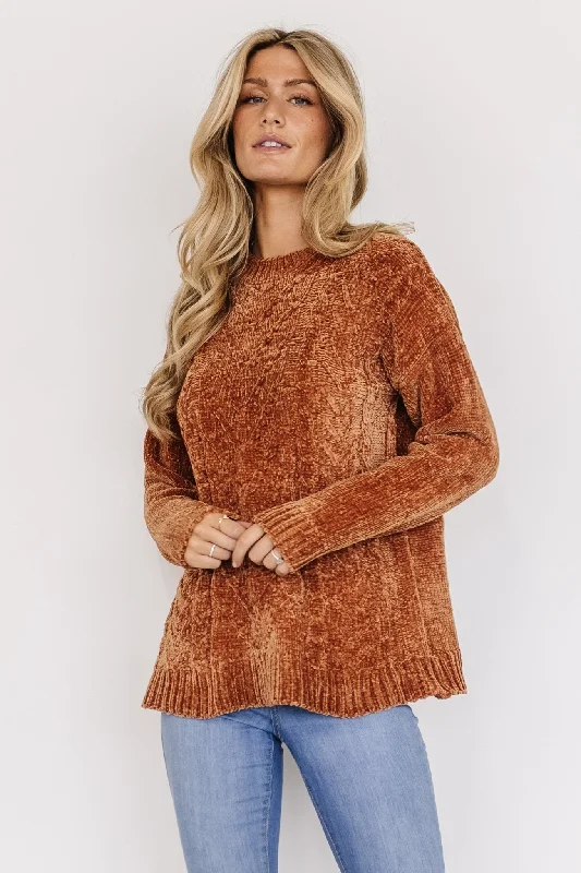 Jillian Knit Sweater | Copper Graphic Sweater Embroidered Appliqued
