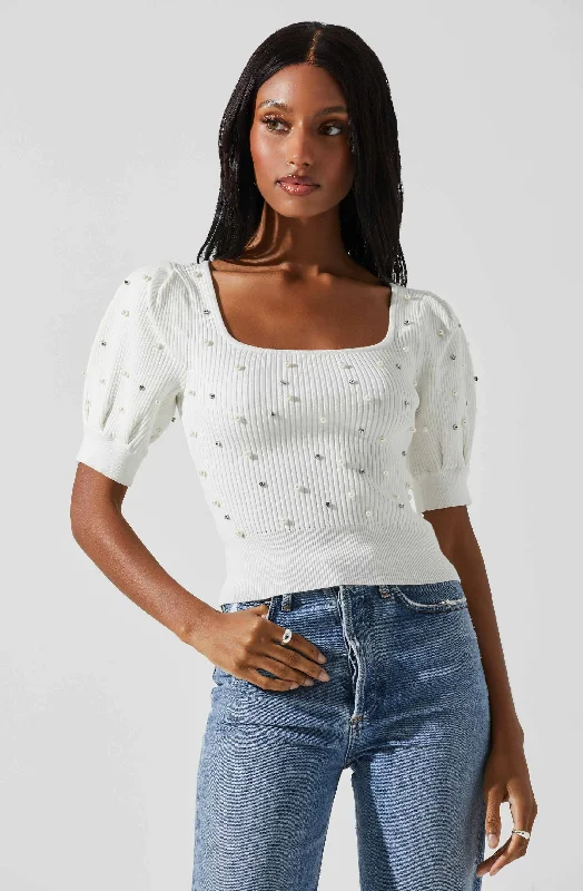 Kinsley Square Neck Pearl Sweater Turtle Neck Boat Neck Asymmetrical Neck