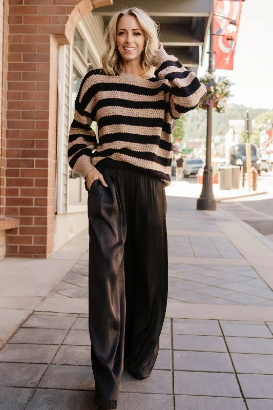 Liam Chunky Knit Sweater | Tan + Black Tailored Straight A-Line