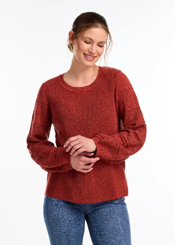 Long Sleeve Pointelle Sweater Stylish Fashionable Trendy
