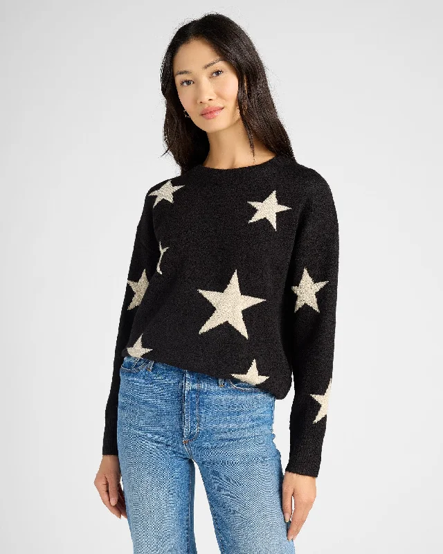 Long Sleeve Star Print Sweater Hooded Caped Shawl Collar