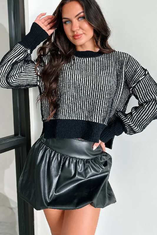 Look Deeper Two Tone Striped Sweater (Black) Chenille Brocade Lace
