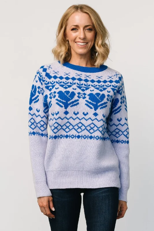 Lucerne Sweater | Blue Multi Solid Print Embellished