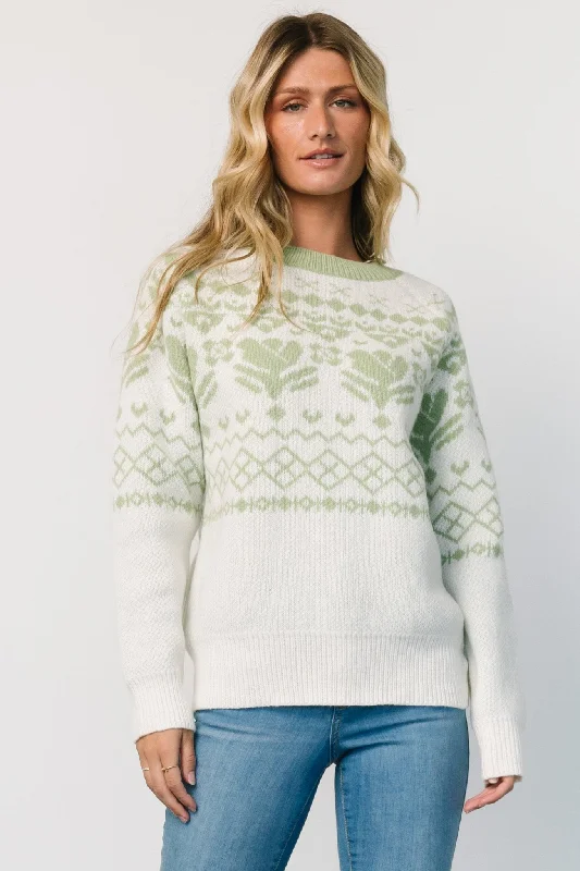 Lucerne Sweater | Ivory + Sage Real Fur Shearling Chenille