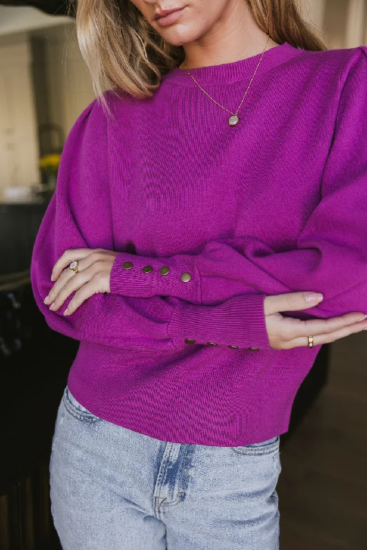 Madeline Knit Sweater in Purple Ribbed Striped Patterned