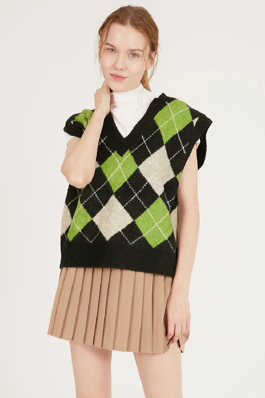 Mandy Argyle Sweater Vest Handmade Hand-knitted Hand-woven