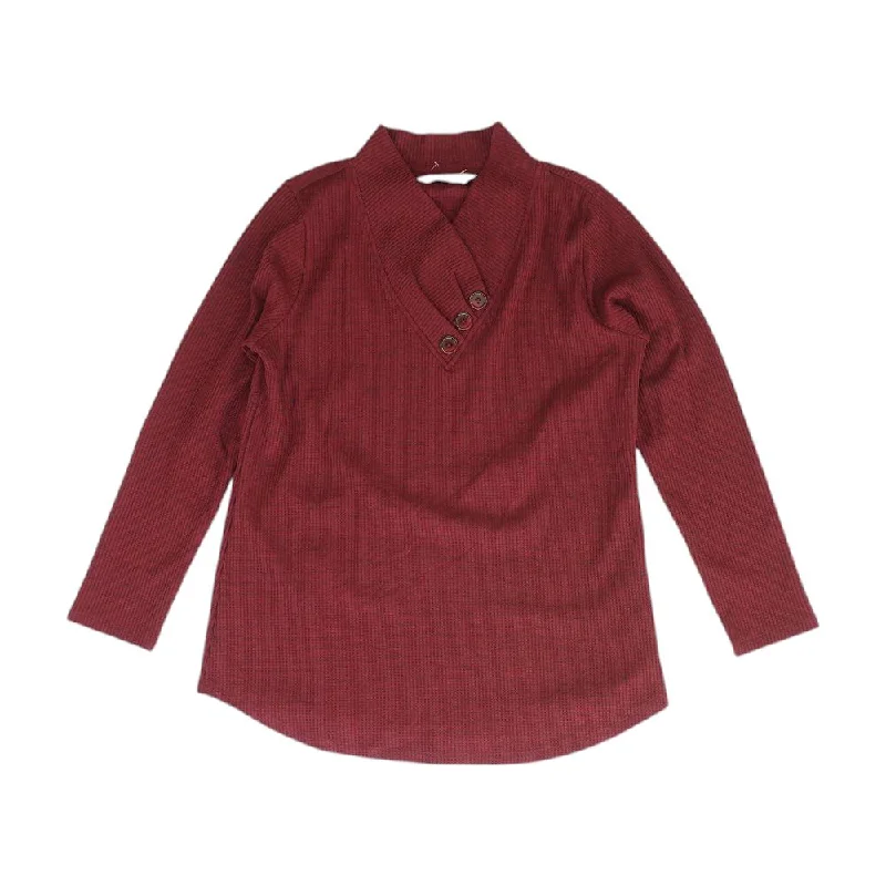 Maroon Solid V-Neck Sweater Modern Contemporary Chic