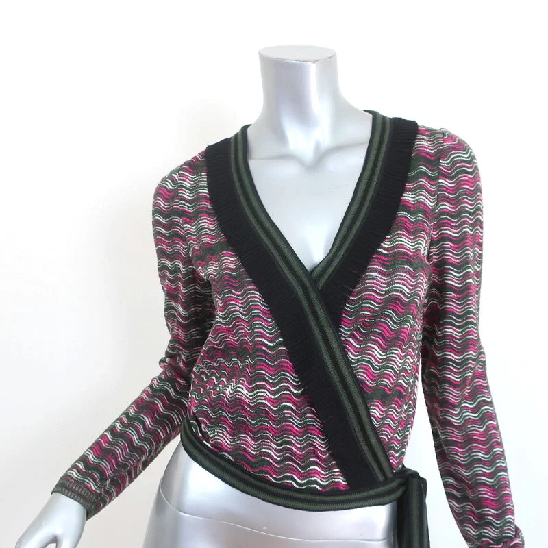 Missoni Wrap Sweater Fuchsia/Green Wool-Silk Wavy Knit Size 40 Neon Metallic Matte