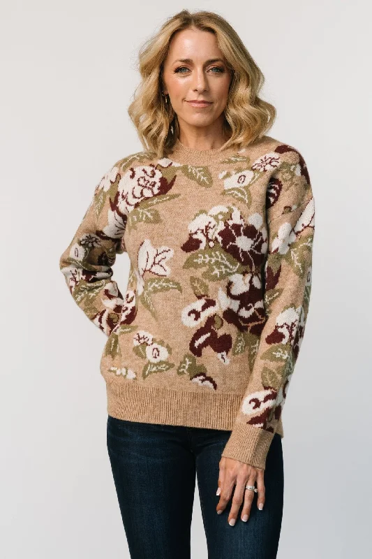Munich Sweater | Taupe Multi Striped Floral Plaid