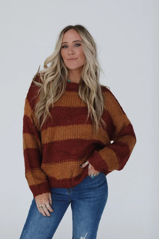 Nash Striped Knit Sweater - Camel Fitted Loose Oversized