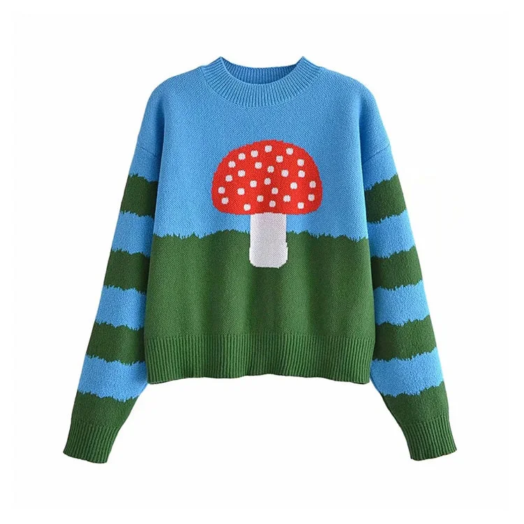 New jacquard mushroom knitted stripe long sleeve sweater 7289 Sweater Knitwear Pullover New jacquard mushroom knitted stripe long sleeve sweater 7289 Sweater Knitwear Pullover