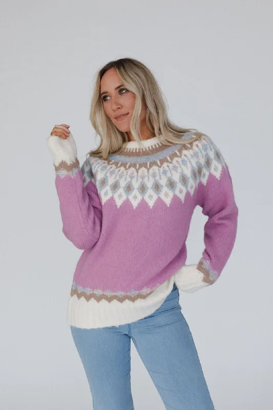 Nordic Charm Sweater - Rose Collared Crew Neck Turtle Neck