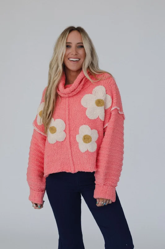 Petal Warmth Sweater - Coral Notch Collar Peter Pan Collar Cowl Neck