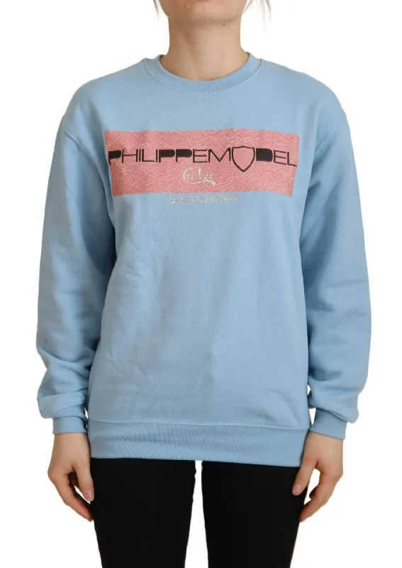 Philippe Model Elegant Light Blue Long Sleeve Sweater Seamless Knitted Crochet