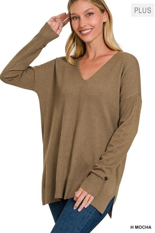 Zenana Plus Garment Dyed Front Seam Sweater Seamless Knitted Crochet